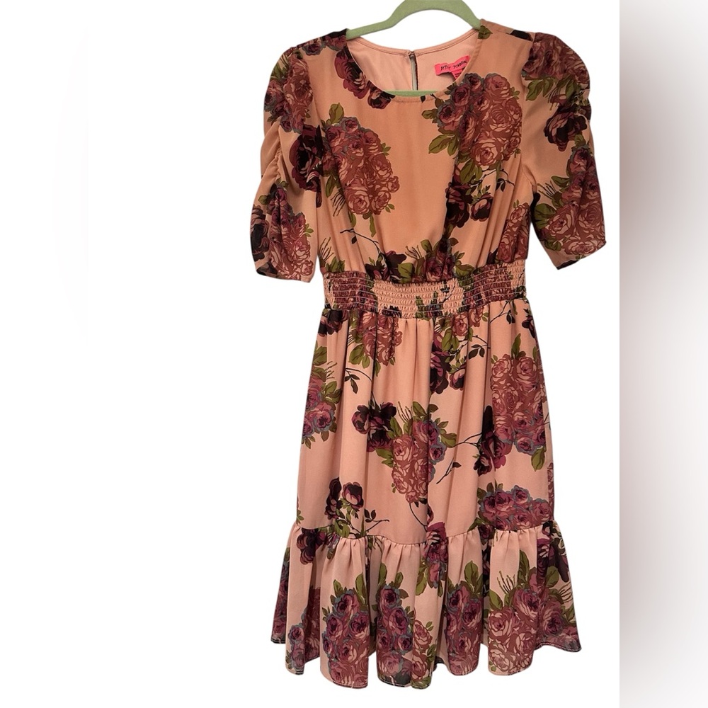 Betsey Johnson Pink Floral 3/4 Long Sleeve Dress